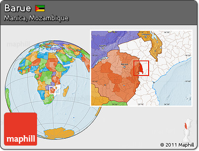 Political Location Map of Barue, highlighted country