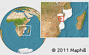Satellite Location Map of Barue, highlighted country, within the entire country