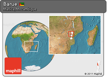 Satellite Location Map of Barue, highlighted parent region, within the entire country