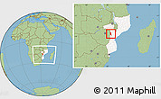 Savanna Style Location Map of Barue, highlighted country, within the entire country