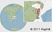 Savanna Style Location Map of Barue, highlighted country, highlighted parent region, hill shading