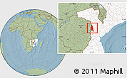 Savanna Style Location Map of Barue, highlighted country, hill shading