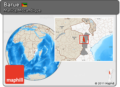 Shaded Relief Location Map of Barue, highlighted country, highlighted parent region