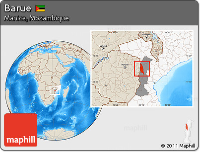 Shaded Relief Location Map of Barue, highlighted country, highlighted parent region