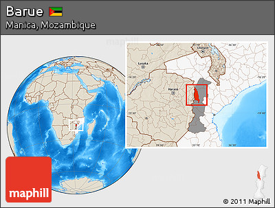 Shaded Relief Location Map of Barue, highlighted country, highlighted parent region