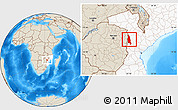 Shaded Relief Location Map of Barue, highlighted country