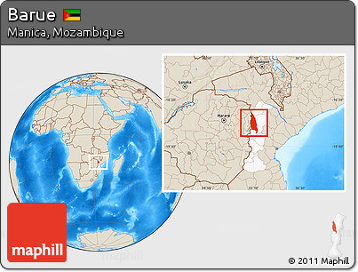 Shaded Relief Location Map of Barue, highlighted parent region