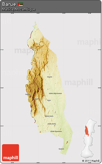 Physical Map of Barue, cropped outside