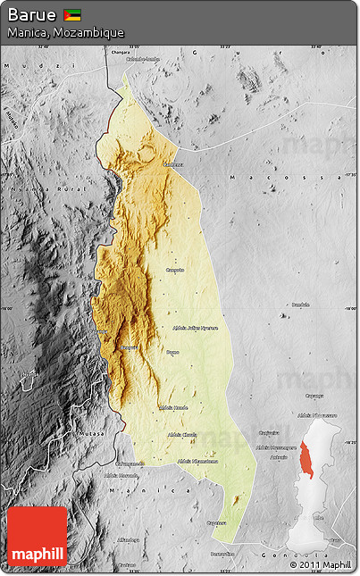 Physical Map of Barue, desaturated