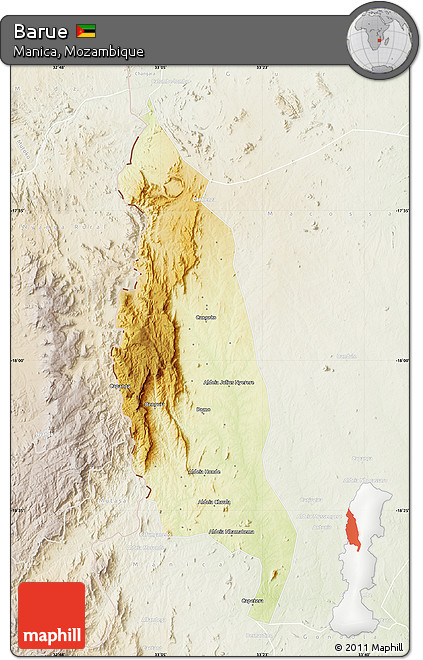 Physical Map of Barue, lighten