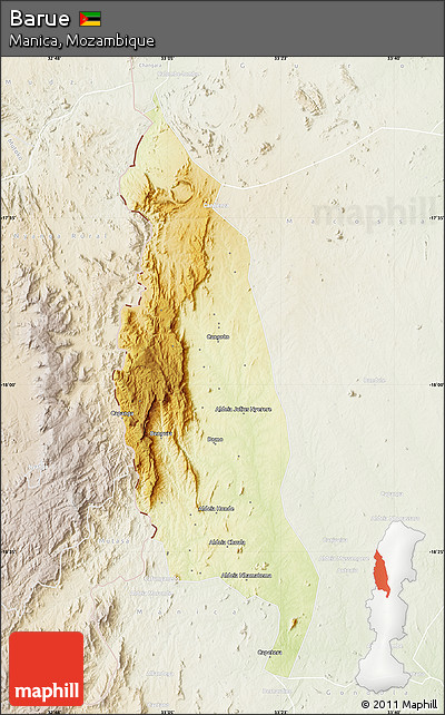 Physical Map of Barue, lighten