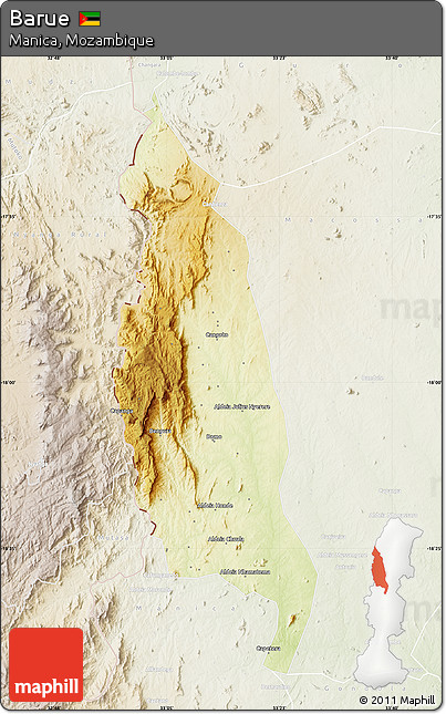 Physical Map of Barue, lighten