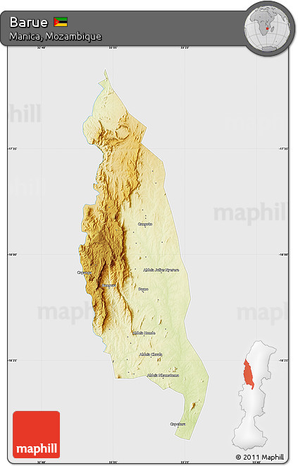 Physical Map of Barue, single color outside