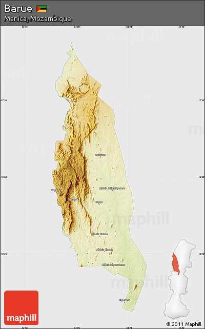 Physical Map of Barue, single color outside