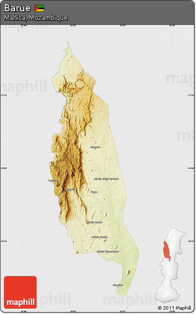 Physical Map of Barue, single color outside