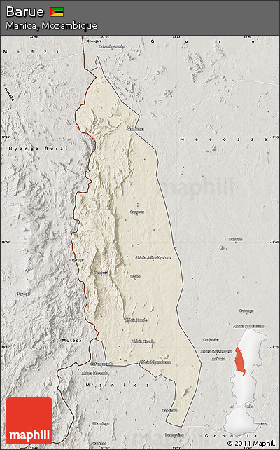Shaded Relief Map of Barue, semi-desaturated