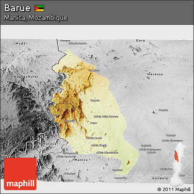 Physical Panoramic Map of Barue, desaturated