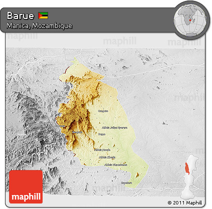 Physical Panoramic Map of Barue, lighten, desaturated