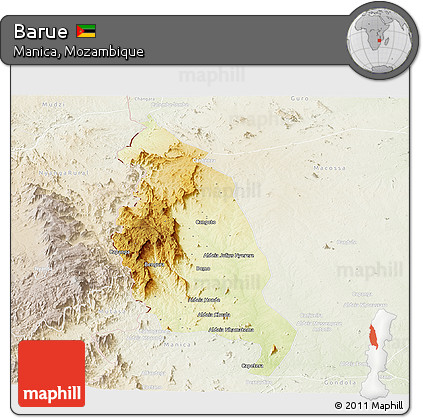 Physical Panoramic Map of Barue, lighten