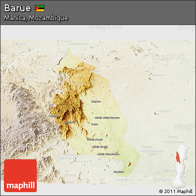 Physical Panoramic Map of Barue, lighten