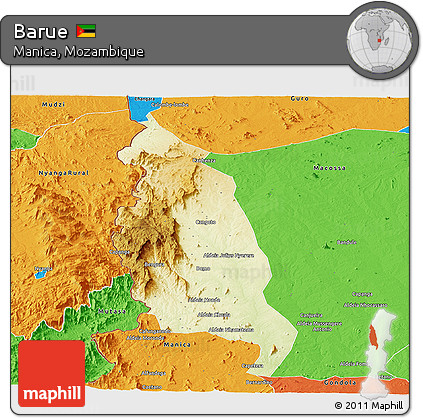 Physical Panoramic Map of Barue, political outside