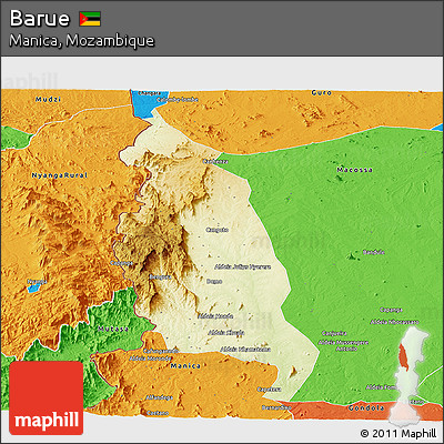 Physical Panoramic Map of Barue, political outside