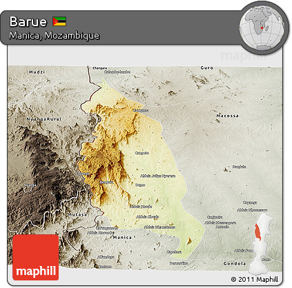 Physical Panoramic Map of Barue, semi-desaturated