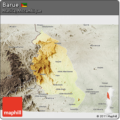 Physical Panoramic Map of Barue, semi-desaturated