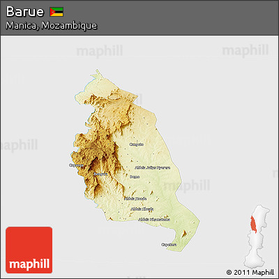 Physical Panoramic Map of Barue, single color outside