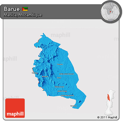 Political Panoramic Map of Barue, cropped outside