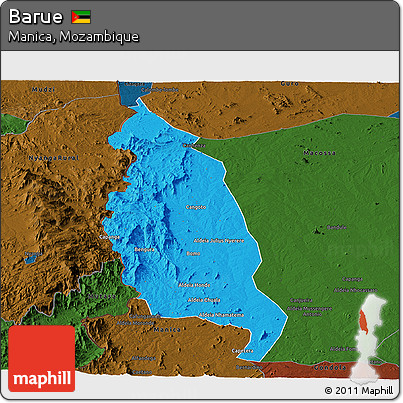 Political Panoramic Map of Barue, darken