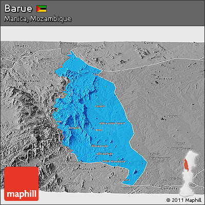 Political Panoramic Map of Barue, desaturated