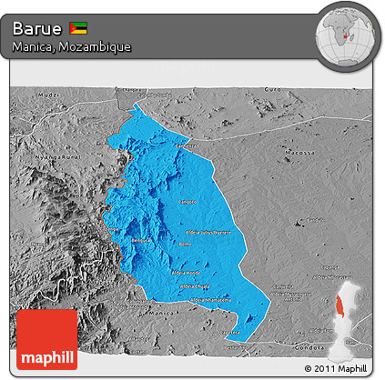 Political Panoramic Map of Barue, desaturated