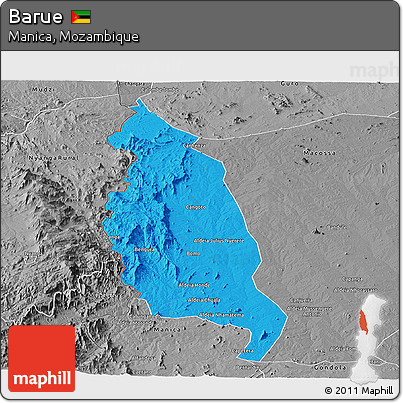 Political Panoramic Map of Barue, desaturated