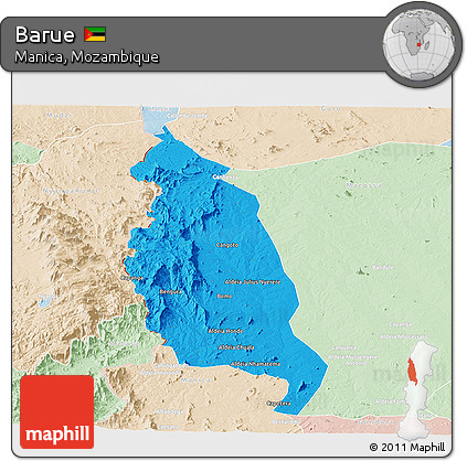 Political Panoramic Map of Barue, lighten