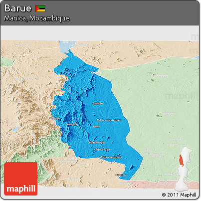 Political Panoramic Map of Barue, lighten