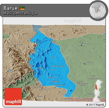 Political Panoramic Map of Barue, semi-desaturated