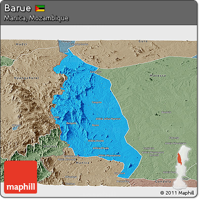 Political Panoramic Map of Barue, semi-desaturated