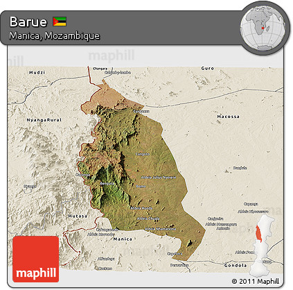 Satellite Panoramic Map of Barue, shaded relief outside