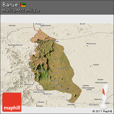 Satellite Panoramic Map of Barue, shaded relief outside