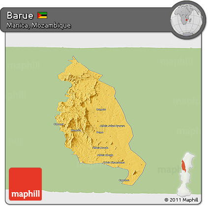 Savanna Style Panoramic Map of Barue, single color outside