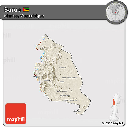 Shaded Relief Panoramic Map of Barue, cropped outside