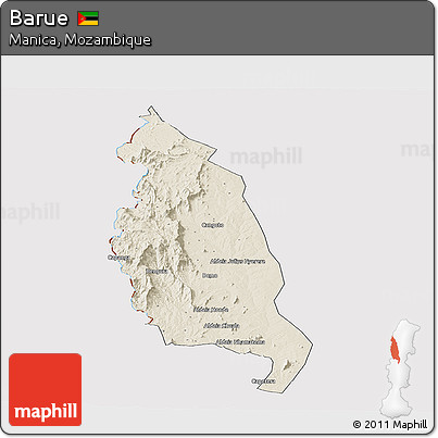 Shaded Relief Panoramic Map of Barue, cropped outside