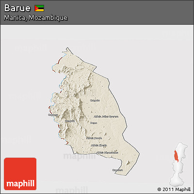 Shaded Relief Panoramic Map of Barue, cropped outside