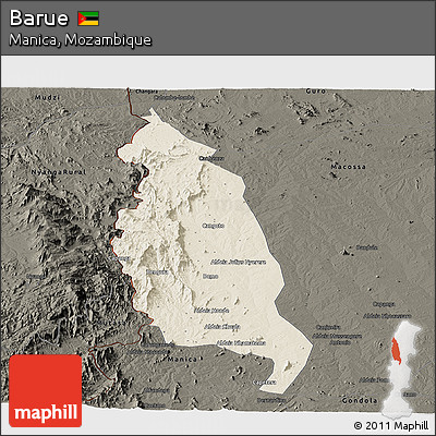 Shaded Relief Panoramic Map of Barue, darken