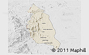 Shaded Relief Panoramic Map of Barue, lighten, desaturated