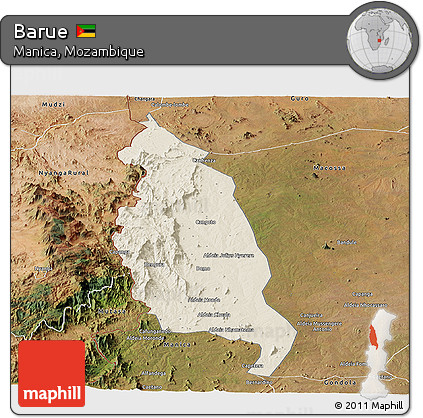 Shaded Relief Panoramic Map of Barue, satellite outside