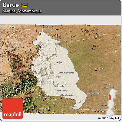 Shaded Relief Panoramic Map of Barue, satellite outside
