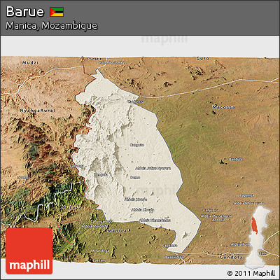 Shaded Relief Panoramic Map of Barue, satellite outside