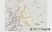 Shaded Relief Panoramic Map of Barue, semi-desaturated